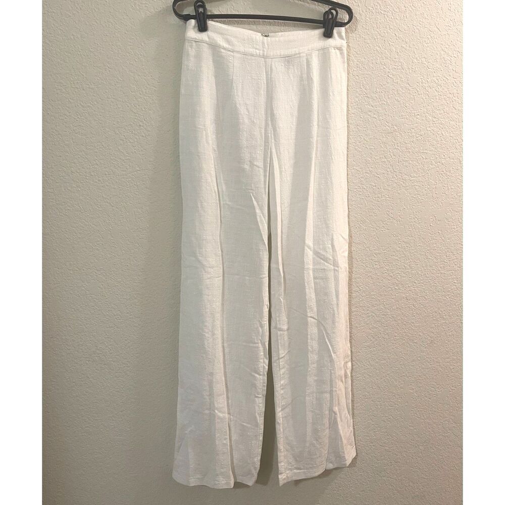Windsor Cotton White Pants Flat Front Back Zip Flowy Linen Style Size Small